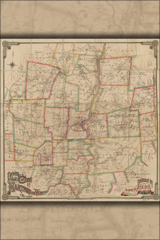 24"x36" Gallery Poster, Driving map of Hartford connecticut 1884