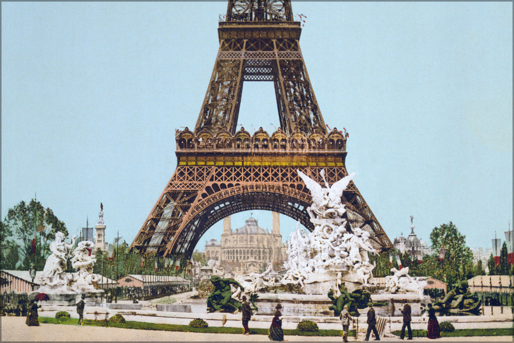24"x36" Gallery Poster, Eiffel Tower and fountain, worlds fair 1889, Paris, France