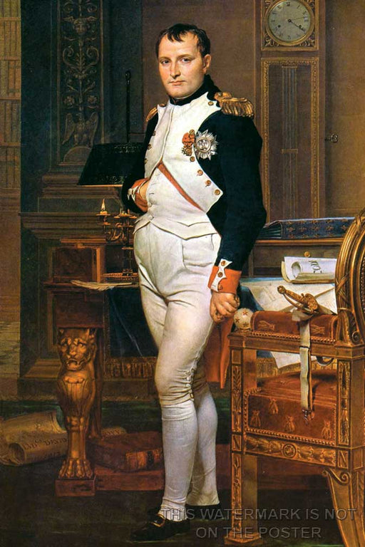 24"x36" Gallery Poster, Emperor Napoleon bonaparte in His Study at the Tuileries, by Jacques-Louis David, 1812