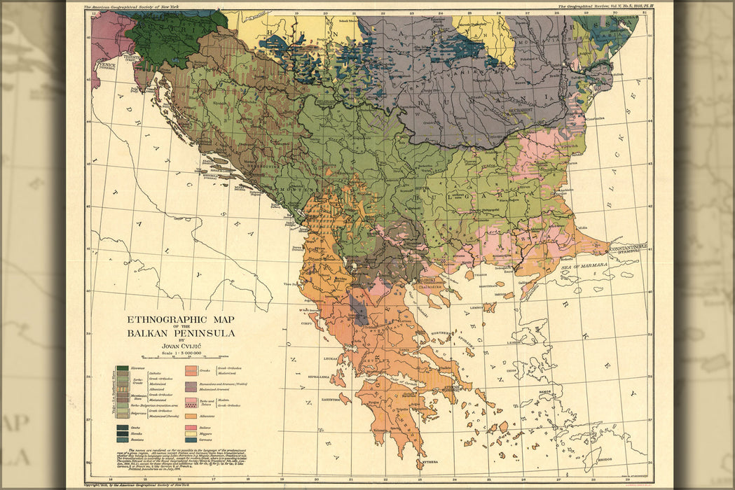 24"x36" Gallery Poster, Ethnic map of greece bosnia serbia croatia 1918