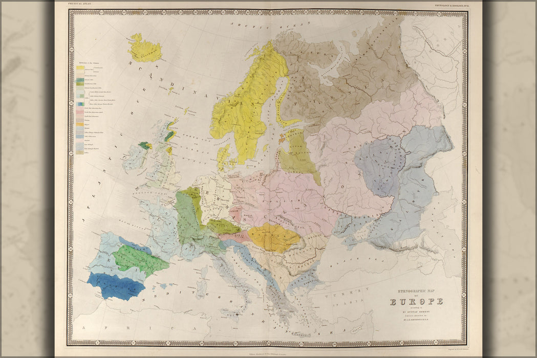 24"x36" Gallery Poster, Ethnographic Map of Europe 1848