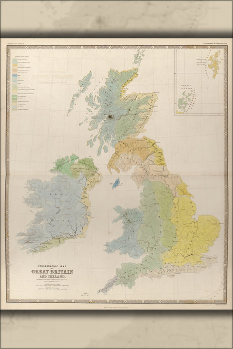 24"x36" Gallery Poster, Ethnographic Map of Great Britain & Ireland 1848