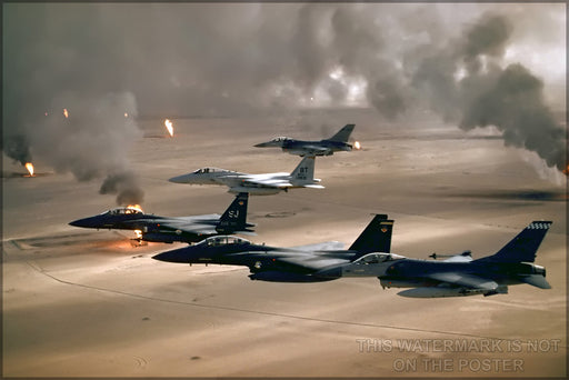 24"x36" Gallery Poster, F-16 falcon F-15 eagle Desert Storm fighting falcon strike eagle