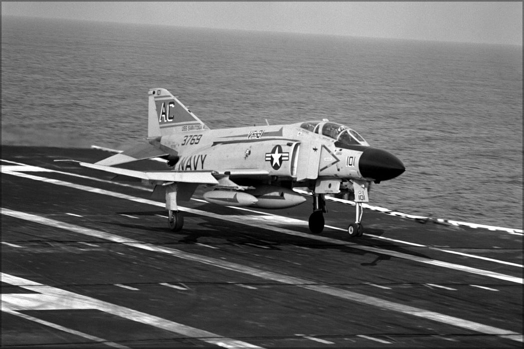 24"x36" Gallery Poster, F-4J Phantom II f-4 variant landing USS SARATOGA (CV-60) 1980