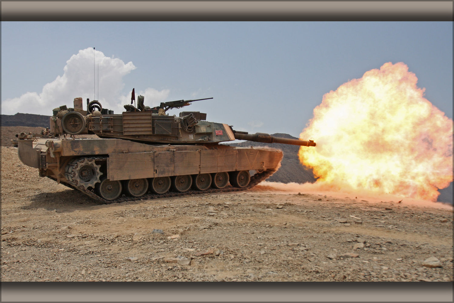 24"x36" Gallery Poster, Firing M1A1 abrams tank in Djibouti