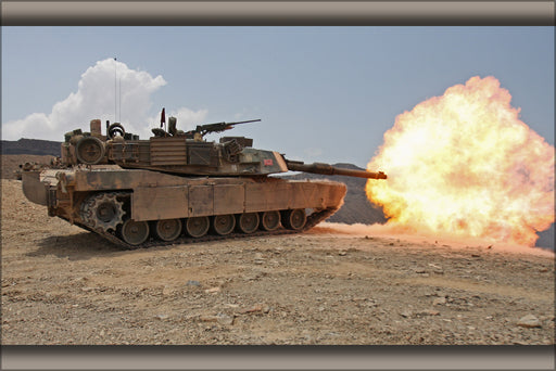 24"x36" Gallery Poster, Firing M1A1 abrams tank in Djibouti