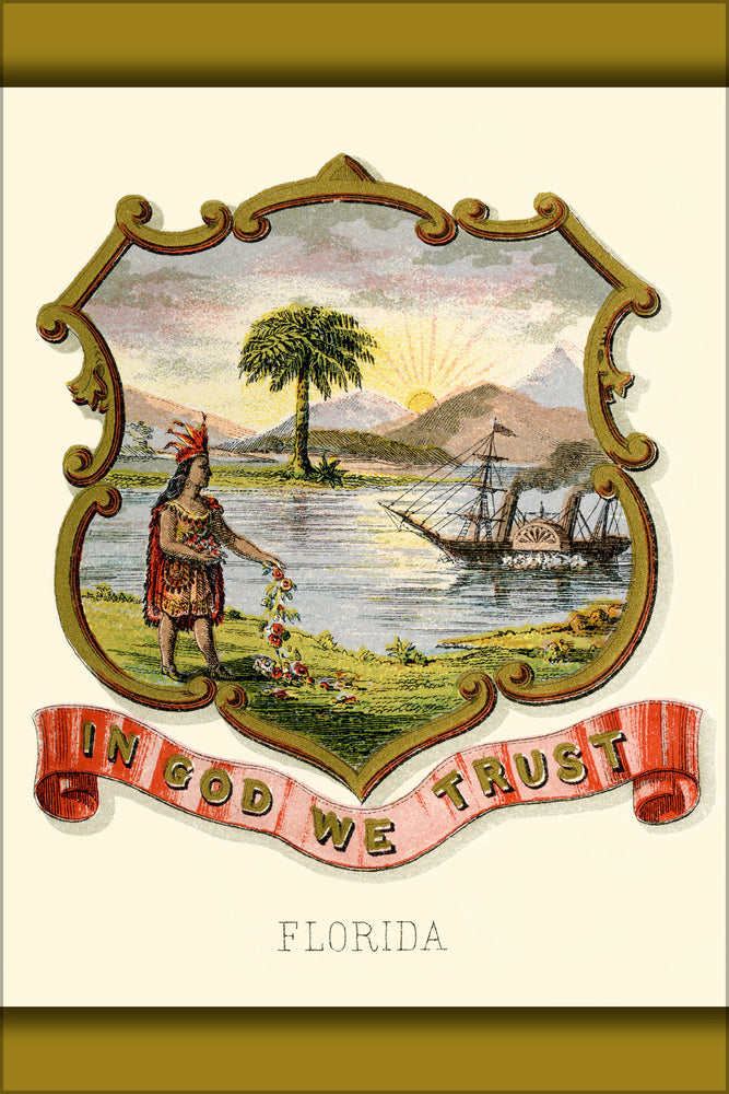 24"x36" Gallery Poster, Florida state coat of arms (illustrated, 1876)