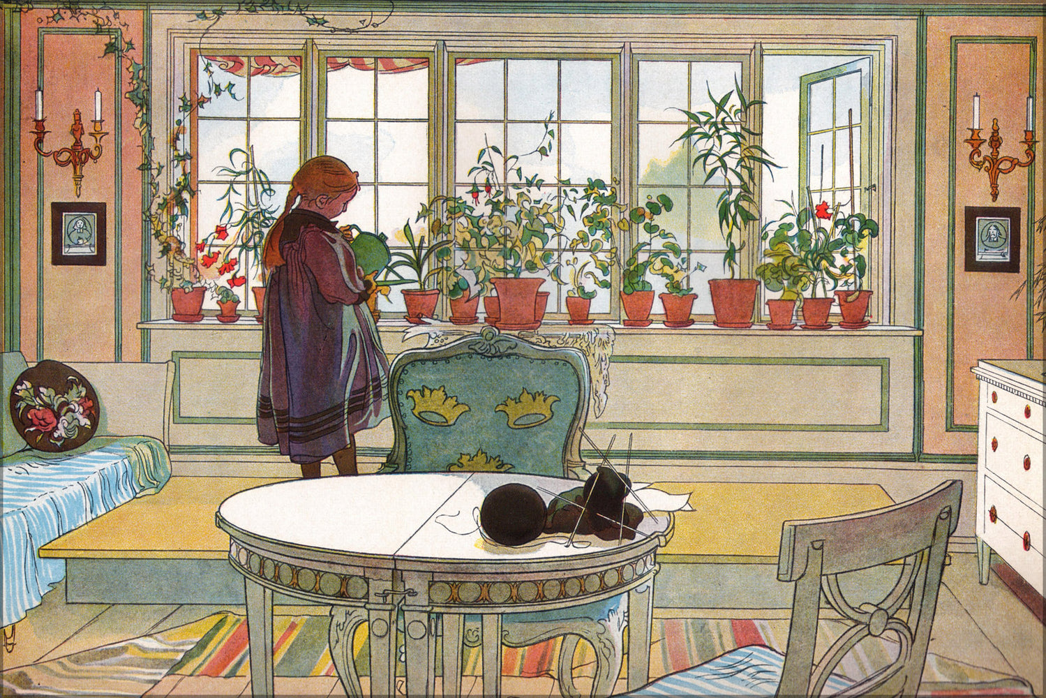 24"x36" Gallery Poster, Flowers on the windowsill by carl larsson 1894