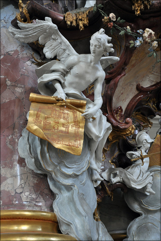 24"x36" Gallery Poster, Former abbey Church in Zwiefalten (Germany) ; an angel with the map of the abbey, by Johann Joseph Christian (1706