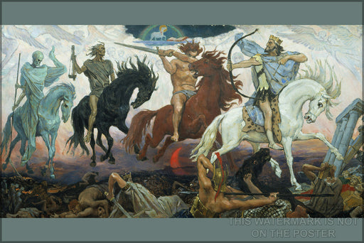 24"x36" Gallery Poster, Four Horsemen of the Apocalypse, an 1887 painting by Victor Vasnetsov. The Lamb is visible at the top