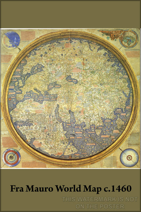 24"x36" Gallery Poster, Fra Mauro World map c1460