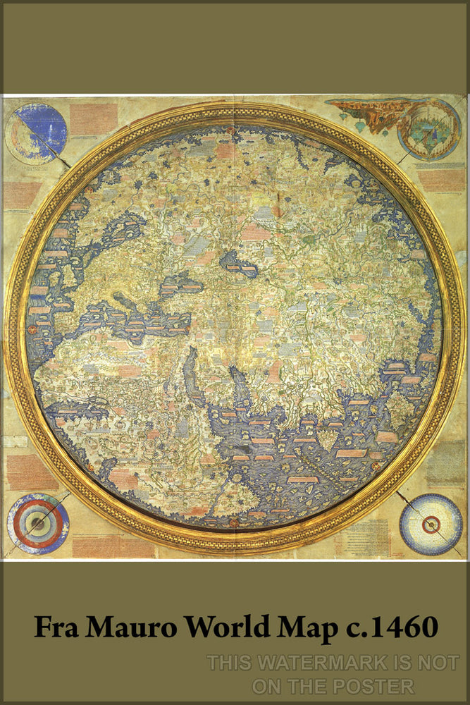 24"x36" Gallery Poster, Fra Mauro World map c1460