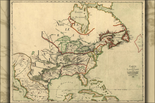 24"x36" Gallery Poster, Franquelin's map of Louisiana 1684