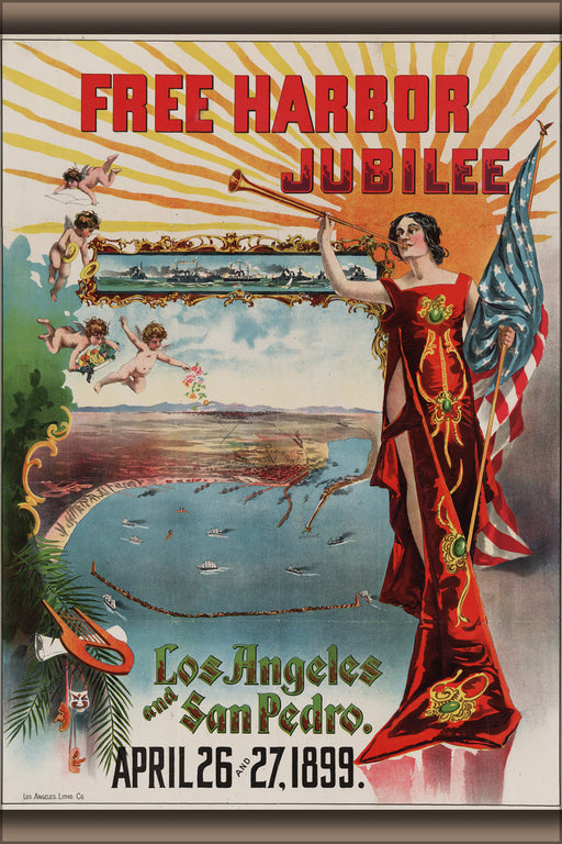 24"x36" Gallery Poster, Free Harbor Jubilee poster, Los Angeles & San Pedro, California, 1899