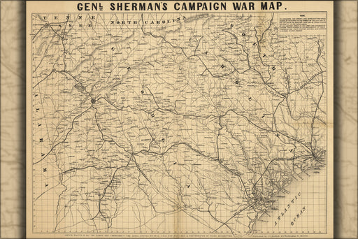 24"x36" Gallery Poster, General Shermans civil war campaign map 1864