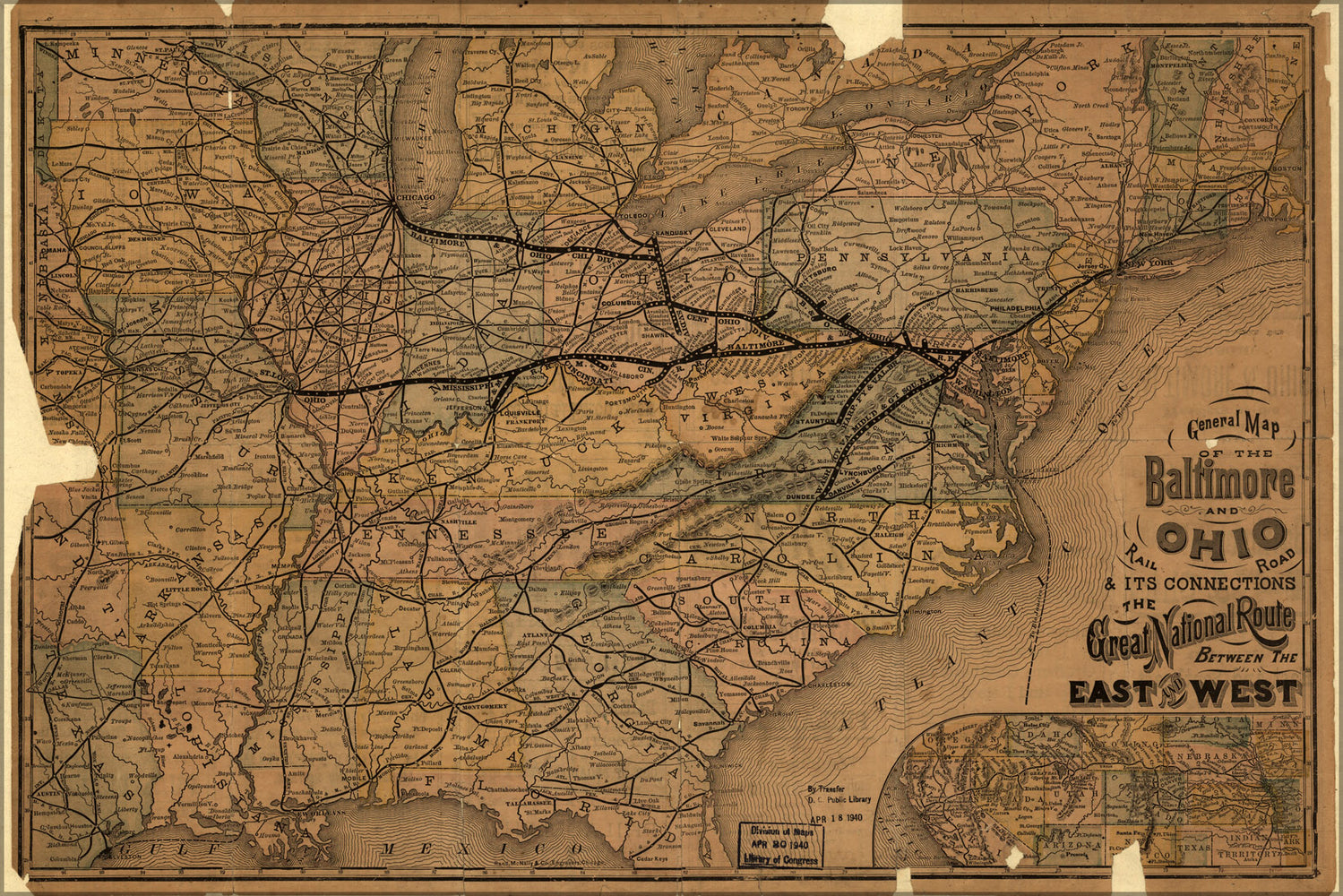 24"x36" Gallery Poster, General map of Baltimore & Ohio RailRoad 1876