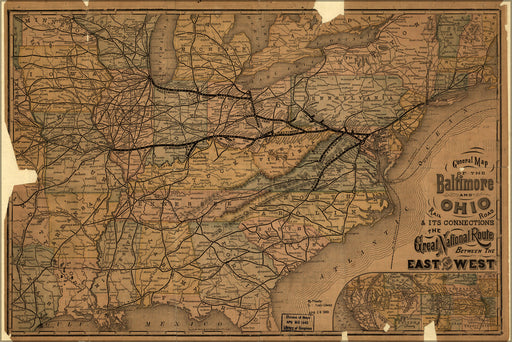 24"x36" Gallery Poster, General map of Baltimore & Ohio RailRoad 1876