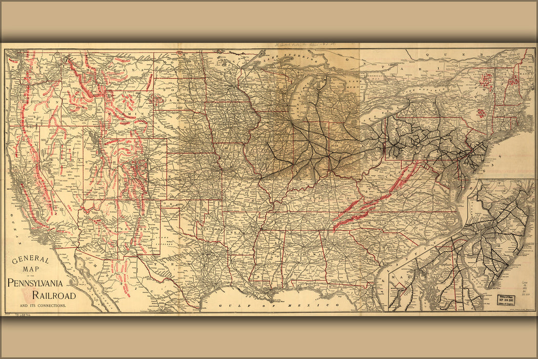 24"x36" Gallery Poster, General map of the Pennsylvania Railroad and its connections 1893