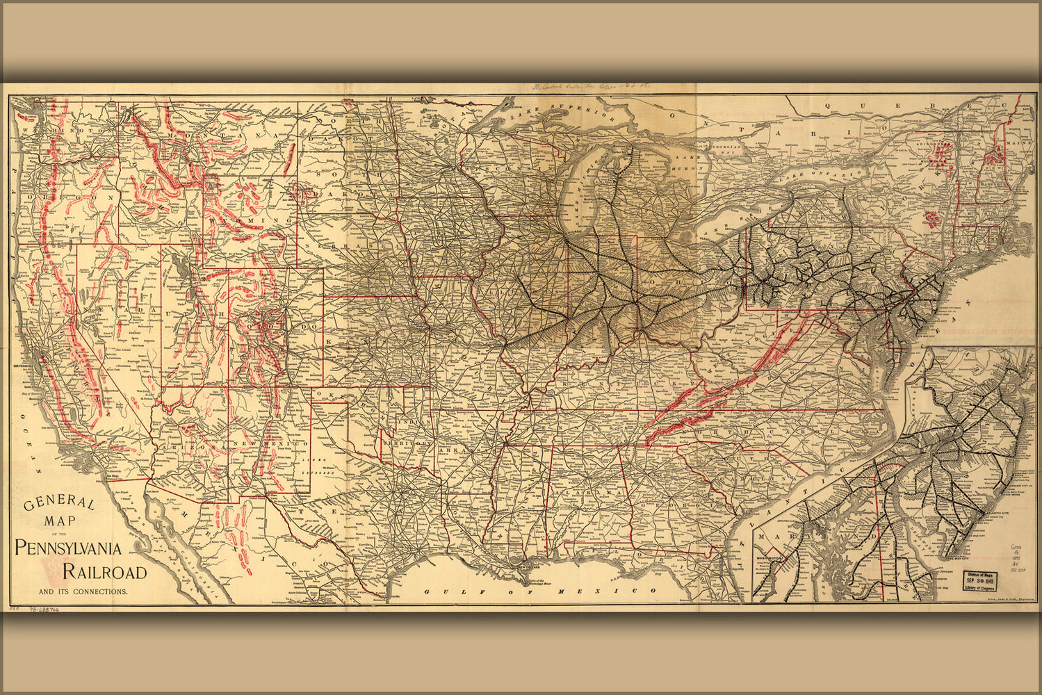 24"x36" Gallery Poster, General map of the Pennsylvania Railroad and its connections 1893