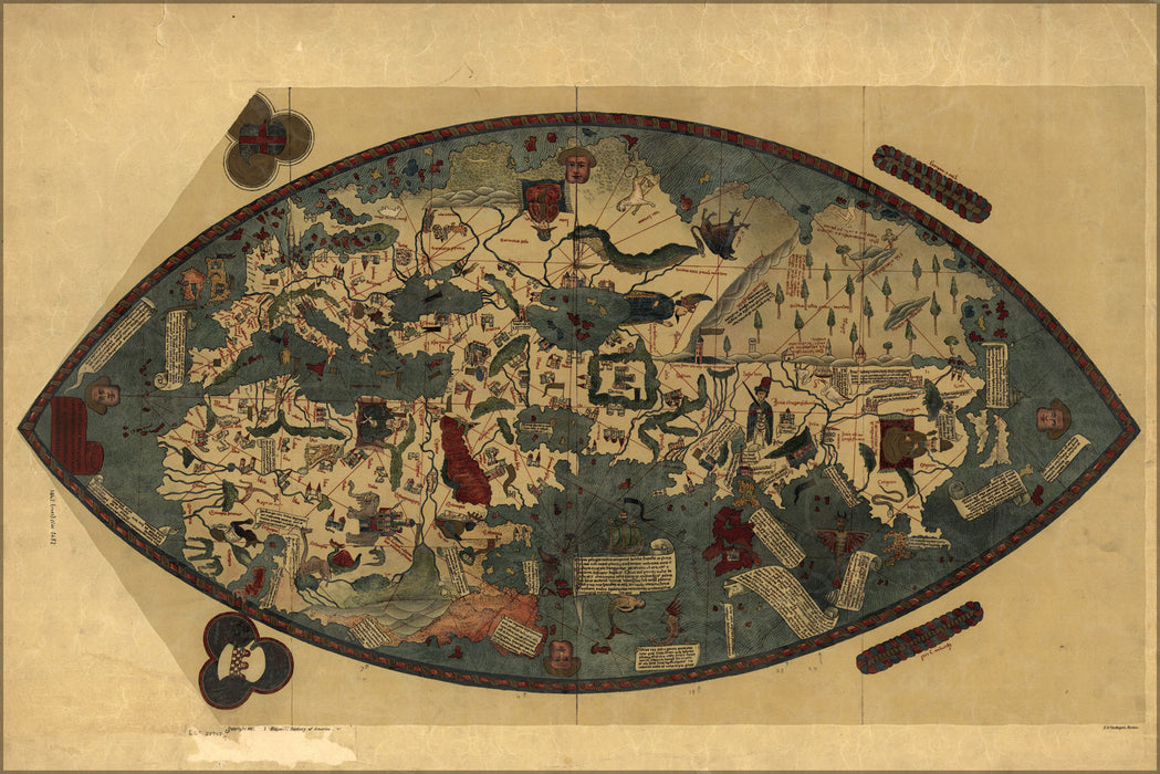 24"x36" Gallery Poster, Genoese world map 1457