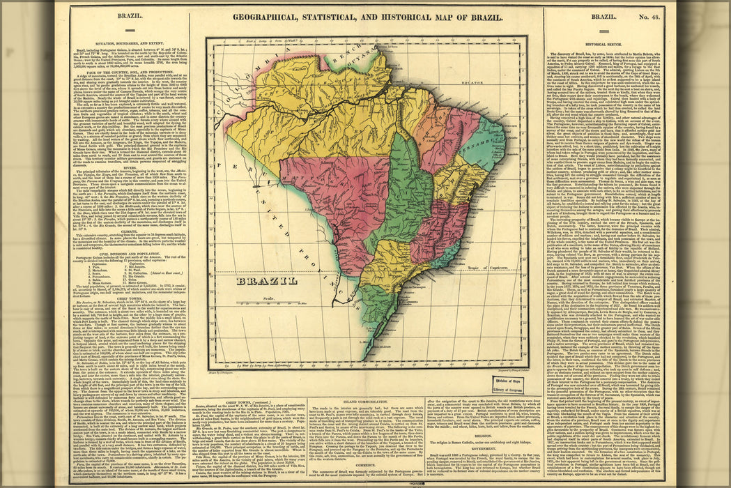 24"x36" Gallery Poster, Geography statistical historical map Brazil 1822
