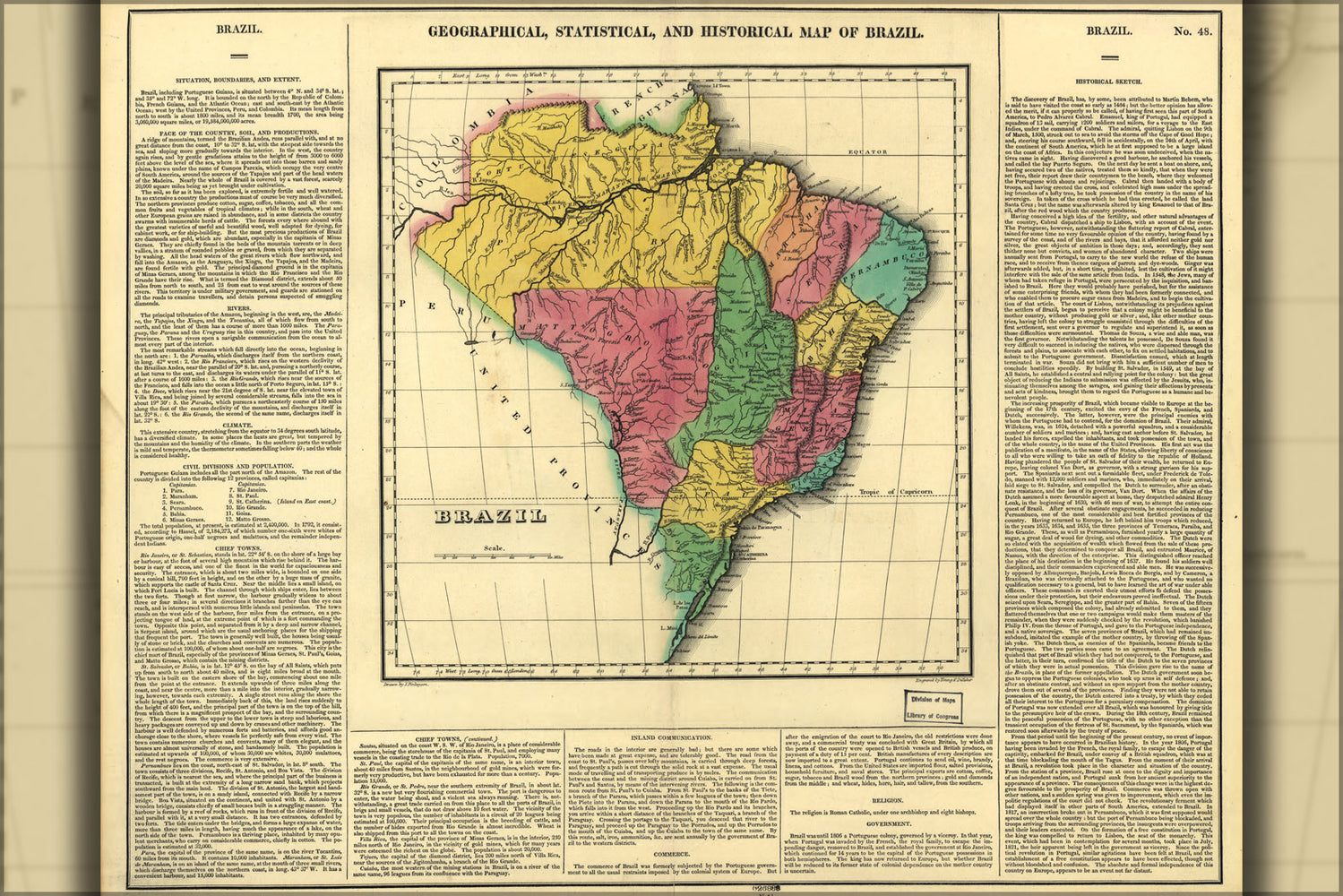 24"x36" Gallery Poster, Geography statistical historical map Brazil 1822