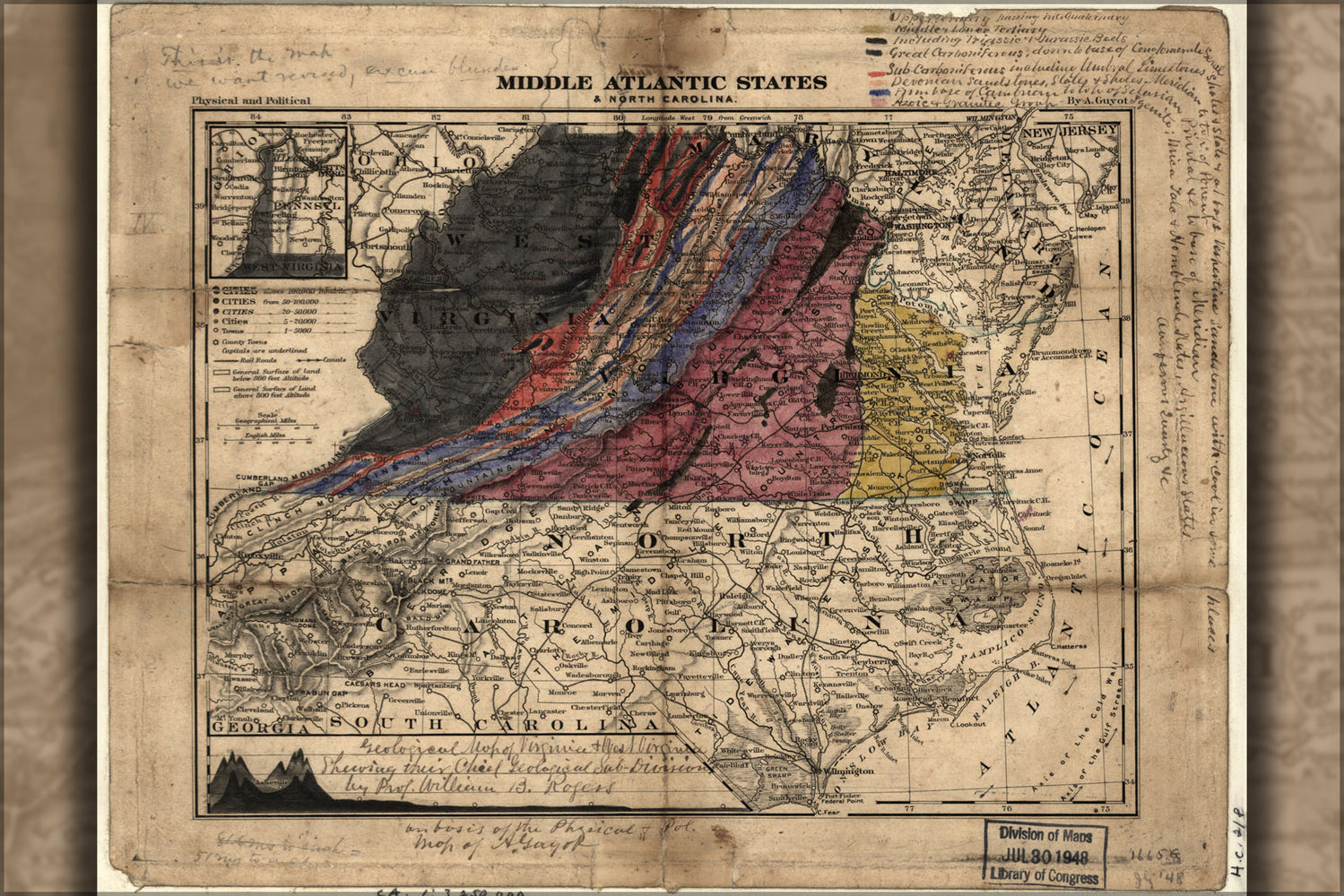 24"x36" Gallery Poster, Geological map of Virginia & West Virginia 1870