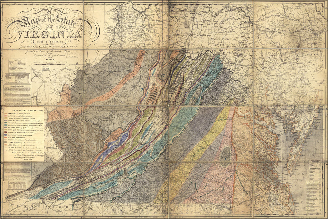 24"x36" Gallery Poster, Geological map of the state of Virginia 1862