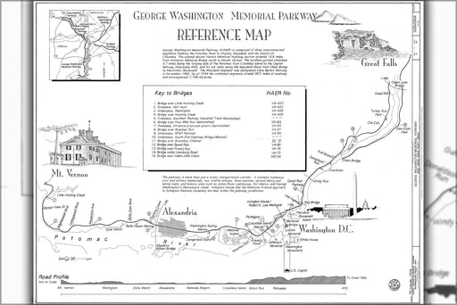 24"x36" Gallery Poster, George Washington Memorial Parkway Map; Mount Vernon Virginia