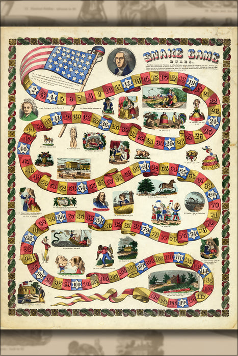 24"x36" Gallery Poster, George Washington snake game, 1840-60