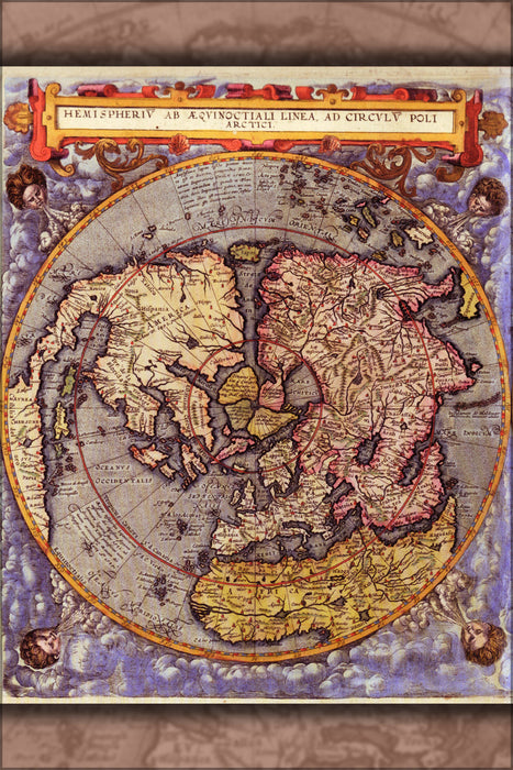 24"x36" Gallery Poster, Gerard de Jode 1593 Map Northern hemisphere