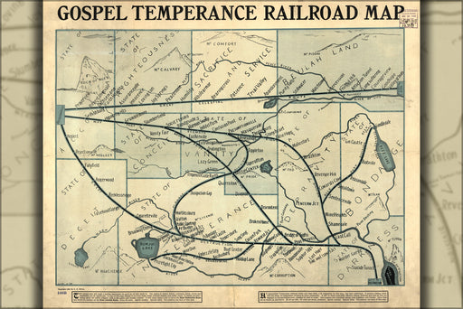 24"x36" Gallery Poster, Gospel temperance railroad map 1908