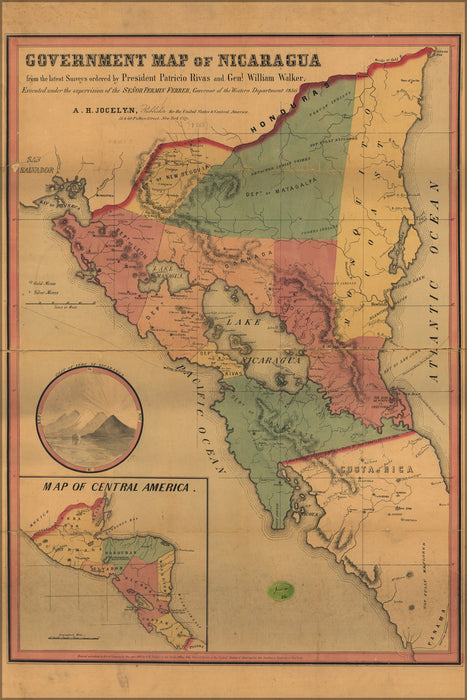 24"x36" Gallery Poster, Government map of Nicaragua 1856
