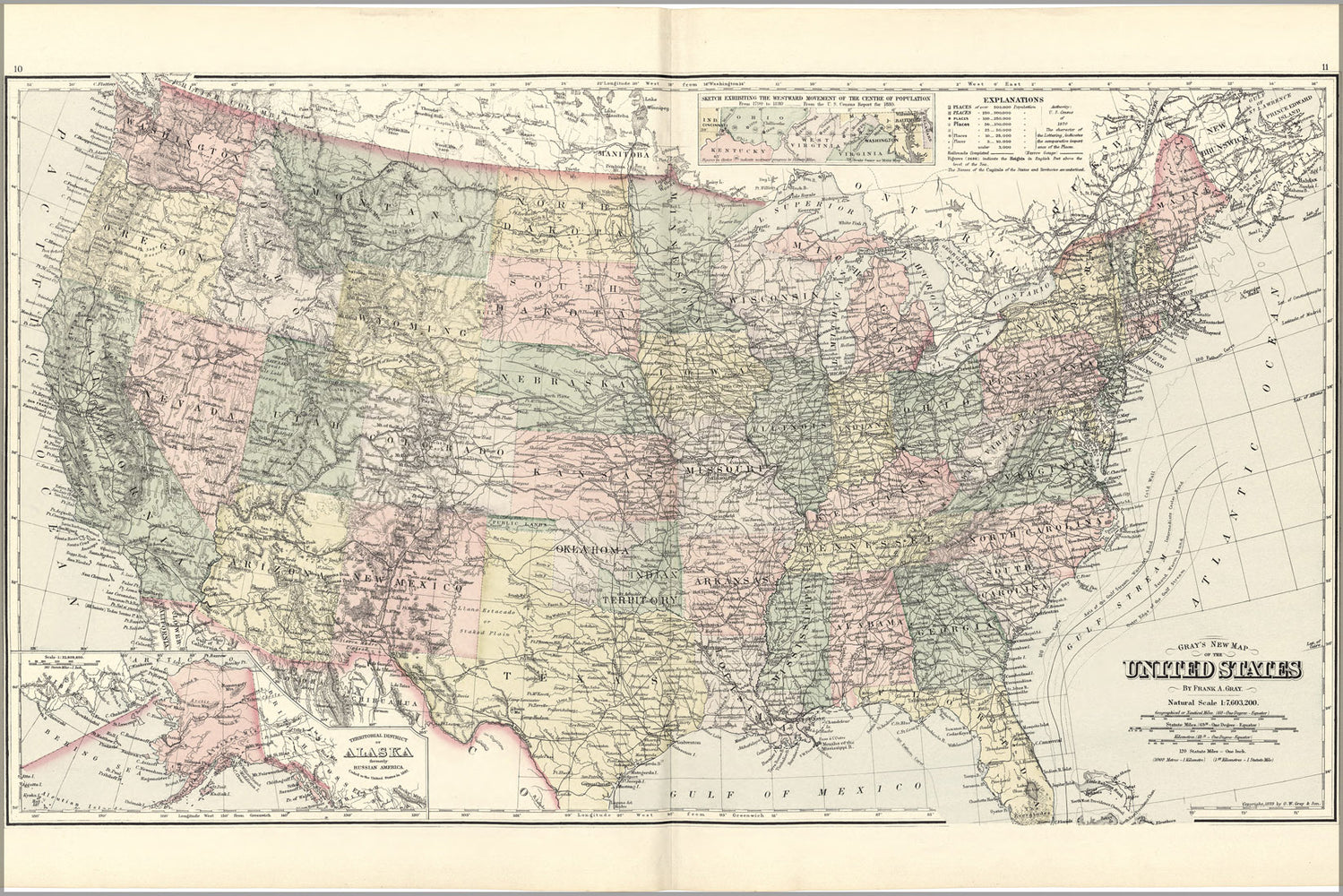 24"x36" Gallery Poster, Gray's New Map of the United States of america 1893