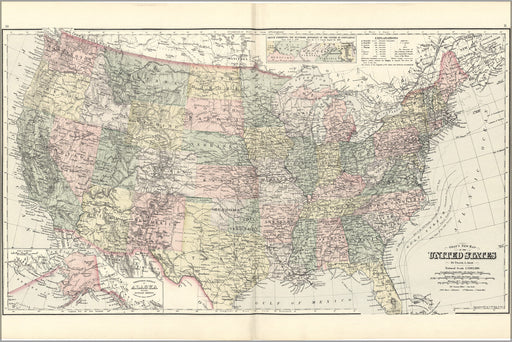 24"x36" Gallery Poster, Gray's New Map of the United States of america 1893