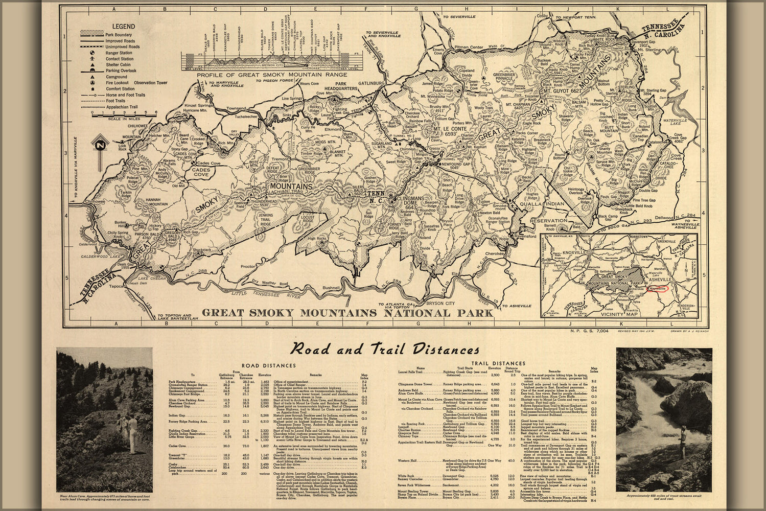 24"x36" Gallery Poster, Great Smoky Mountain National Park Map 1941 (reprodcution)