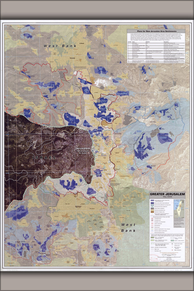 24"x36" Gallery Poster, Greater Jerusalem Israel May 2006 CIA remote-sensing map
