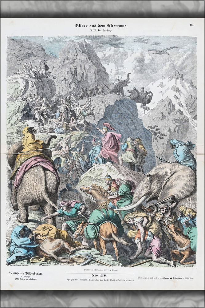 24"x36" Gallery Poster, Hannibal crosses the Alps by heinrich leutemann 1866