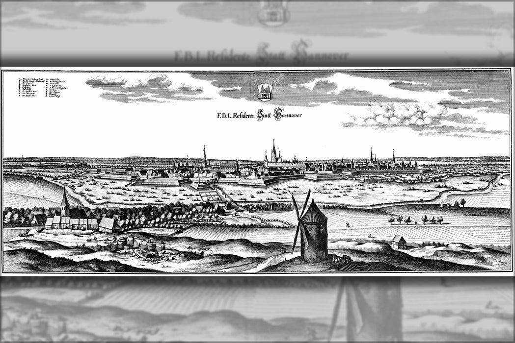 24"x36" Gallery Poster, Hannover, germany by Caspar Merian 17th century