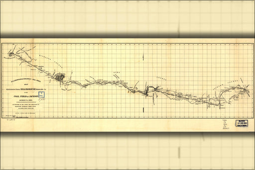24"x36" Gallery Poster, Hillsborough & Cincinnati Railroad map west 1852