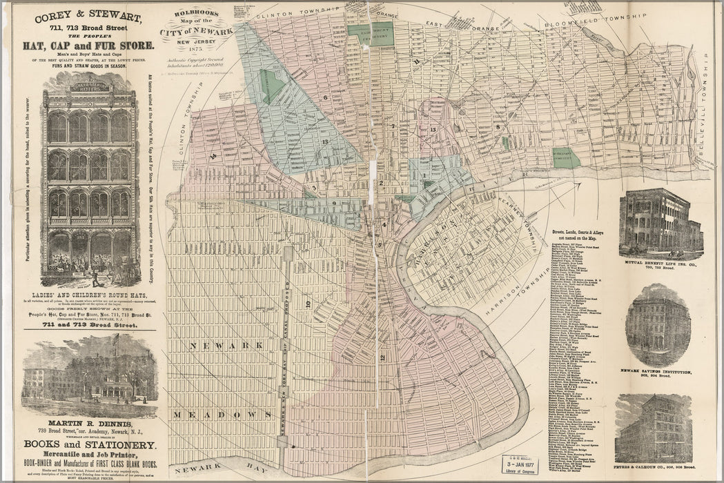 24"x36" Gallery Poster, Holbrook's map of the city of Newark, New Jersey 1875