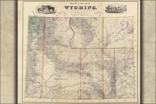 24"x36" Gallery Poster, Holt's new map of Wyoming 1883