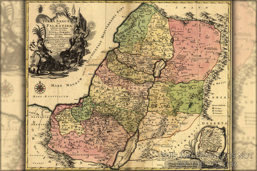 24"x36" Gallery Poster, Holy Land bible map, or Palestine, Judah Israel 12 Tribes Tobias Conrad Lotter, c 1759