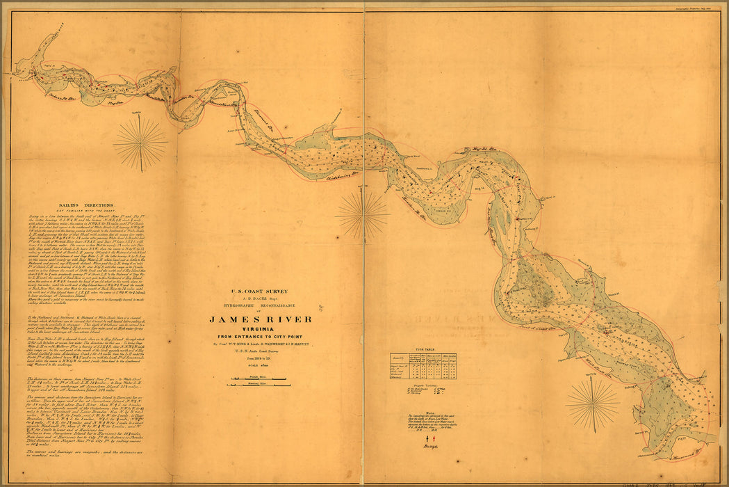 24"x36" Gallery Poster, Hydrographic map of James River, Virginia 1862