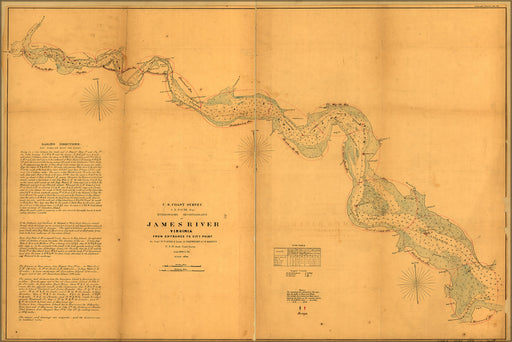 24"x36" Gallery Poster, Hydrographic map of James River, Virginia 1862