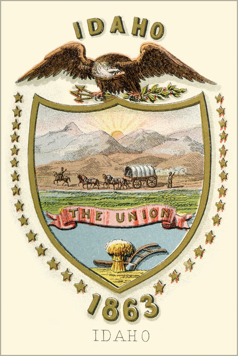 24"x36" Gallery Poster, Idaho territory coat of arms (illustrated, 1876)