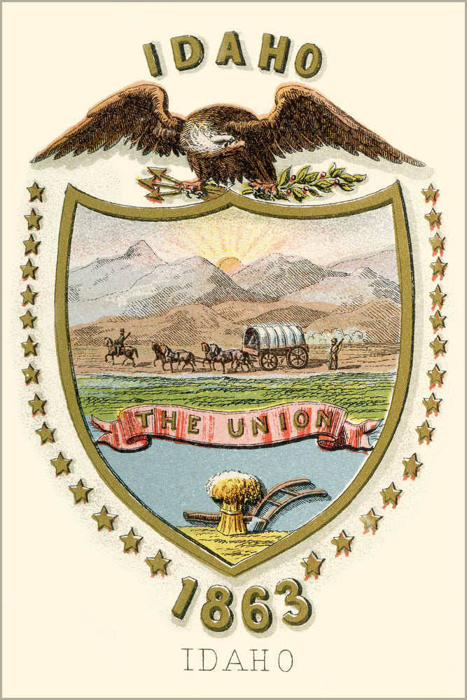 24"x36" Gallery Poster, Idaho territory coat of arms (illustrated, 1876)