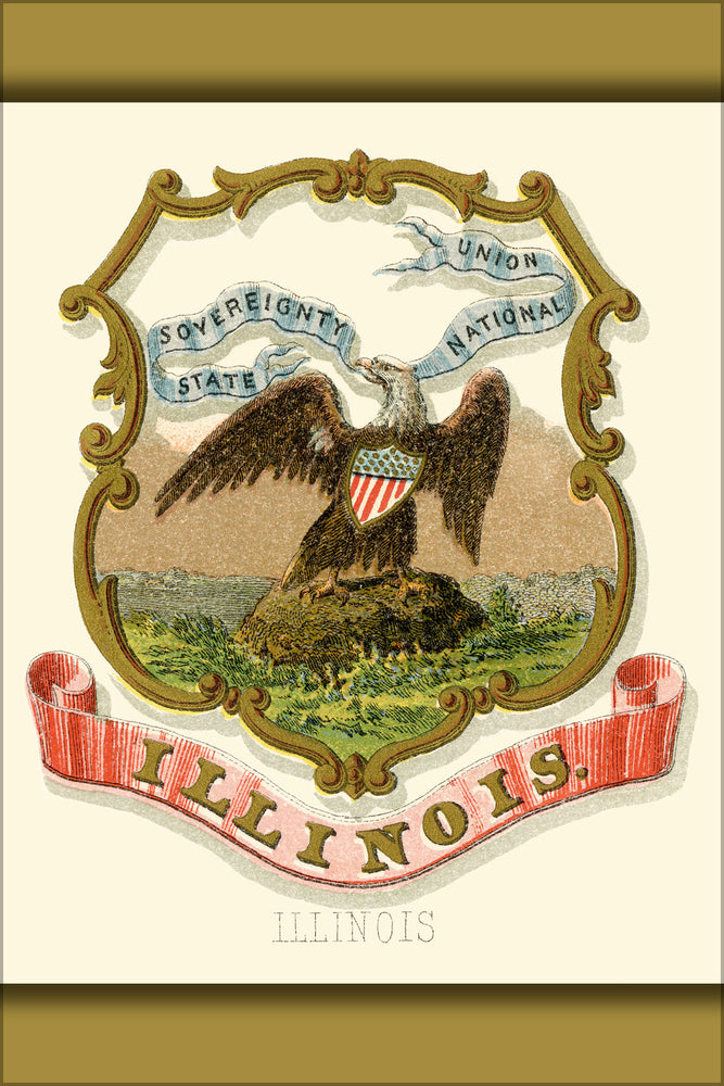 24"x36" Gallery Poster, Illinois state coat of arms (illustrated, 1876)