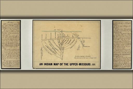 24"x36" Gallery Poster, Indian map of the Upper Missouri river, 1801