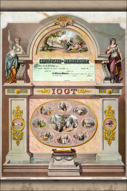 24"x36" Gallery Poster, International Organisation of Good Templars membership certificate 1868
